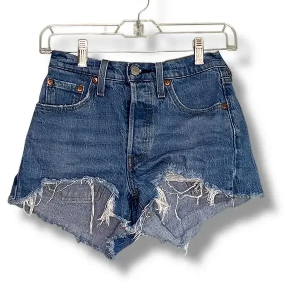 Levi’s 501 button fly cut off distressed denim shorts - Picture 1 of 7